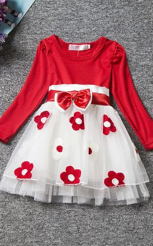 F68094-1 Children long sleeve dress cotton flower princess tutu skirt